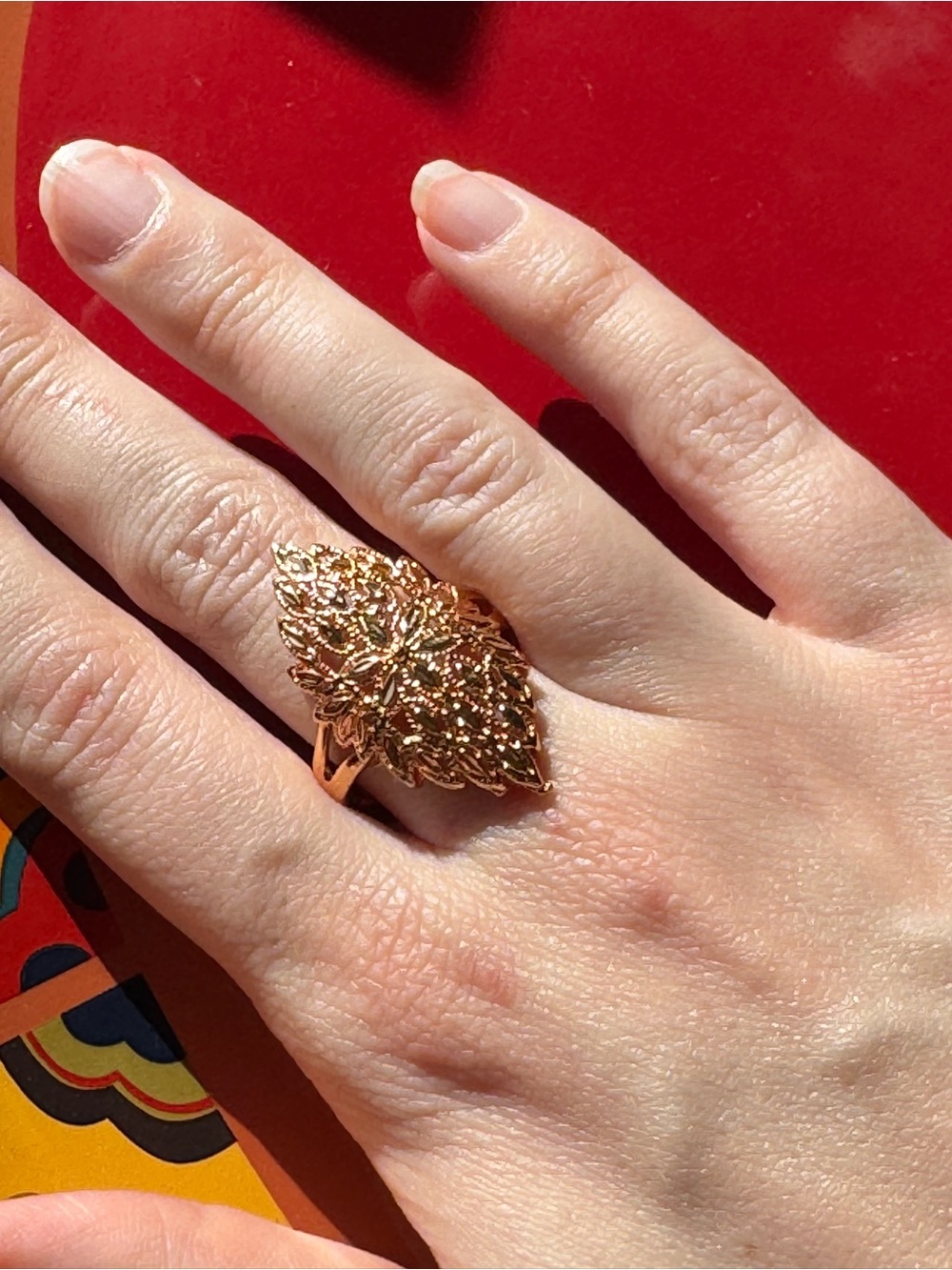 Anthropologie Gold Filigree Leaf Statement Ring